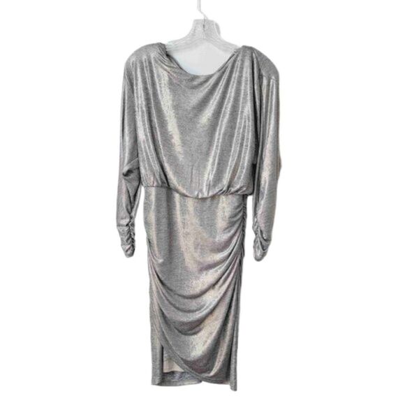 VINCE CAMUTO Light Gold Metallic Long Sleeve Ruched Mini Dress Size 4 - Picture 1 of 9